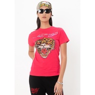 Ed Hardy Premium Pink Tiger T-shirt for Women – Regular Fit Cotton Lycra Tee with Graphic Design