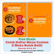 Print menu 2-sided reversible menu list A4 A3 size food and drink menu list cafe menu