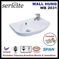 (READY STOCK) SERICITE WB2031 Wall hung ceramic basin with bracket & wall plugs /vanity bowl / bathr