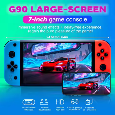 G90 Retro Gaming Console, 7-inch 4K HD IPS Screen, Portable Classic Controller Powered by USB Retro 