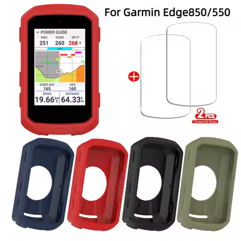 Garmin Edge850 TPU Silicone Case +2pcs Tempered Glass for Garmin Edge 550 850 GPS Stopwatch Screen P