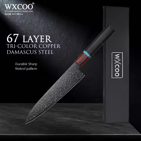 WXCOO Damascus VG10 Steel Chef Knives Damascus Kitchen Knife Japanese Chef Knife Set Meat Fish Fruit