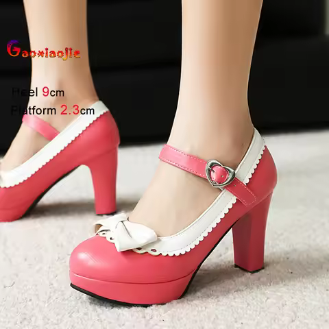 Cute Butterfly-knot Women Lolita Single Shoes Mary Jane Shoes Cosy Thick High Heel 9CM Sweet Ladies 