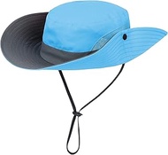 Kids Sun Hat with Ponytail Hole UV Protection Wide Brim Summer Beach Bucket Cap Fishing Hat for Girls Mixed Blue