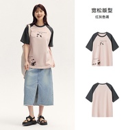 เสื้อยืดแขนสั้นผู้หญิง Semir ลาย Snoopy ทรงหลวม ผ้าฝ้ายแท้ ทรงหลวม ฤดูใบไม้ร่วง 2025 ใหม่ เสื้อยืดคอ