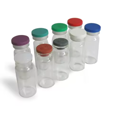 100 x 10ml Clear Injection Glass Vial with Plastic-Aluminium Cap1/3oz Transparent Glass Bottle 10cc