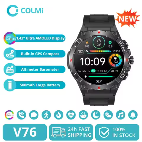 2025 COLMI V76 GPS Smartwatch 1.43" Ultra AMOLED Display Built-in Compass Altimeter Bluetooth Call S