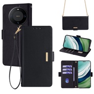 for Huawei Nova 5T 3 4 4e 2i 6 7i 7 SE Case with 2 Straps Leather Casing RFID Wallet Back Cover with