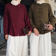 Elora Chinese Knot Blouse | Premium Cotton Blend Muslimah Top | Loose Modest Office Wear Wanita Cheo