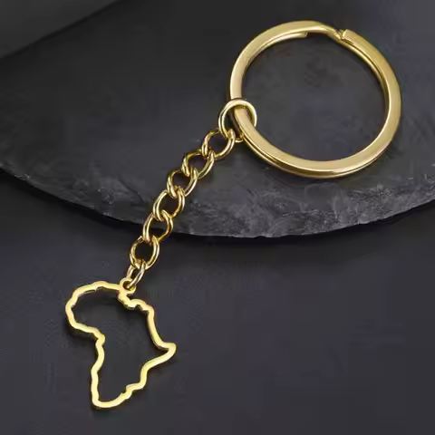 My Shape Africa Map Keychains for Women Men Gold Color Stainless Steel Hollow Map Key Rings Fashion 