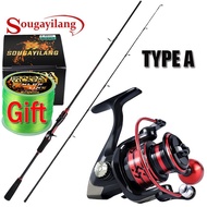 【Free Gift】Sougayilang Ultra Light Fishing Set 1.8m/2.1m Spinning Fishing Rod Matel Spool Fishing Re