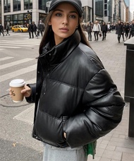 แจ็คเก็ตผ้าฝ้าย PU สำหรับผู้หญิง แจ็คเก็ตฤดูหนาวแบบไม่ต้องซัก แจ็คเก็ตบุขนแกะแบบสวมหัว แจ็คเก็ตแขนยา