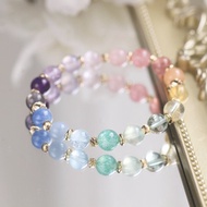 黃水晶 紫水晶 海藍寶 葡萄石 堇青石 七脈輪 彩虹 8mm 水晶手鍊