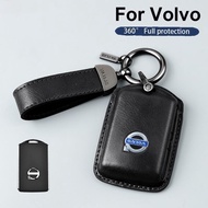 Genuine Leather Key Fob Case for Volvo, Compatible with Volvo XC90 XC40 S90 V90 S60 Smart Key 2017-2