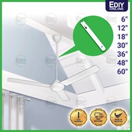 UNIVERSAL CEILING FAN EXTENSION DOWN FAN ROD PIPE WHITE 6 12 18 30 36 48 60 INCH BATANG KIPAS SILING
