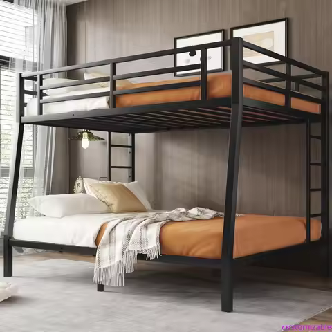 Bellemave Full XL Over Queen Bunk Bed for Adults, Full XL Over Queen Bunk Bed Frame with 2 Ladder an