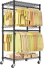 P4 Medium Rolling Clothes Rack Heavy Duty, Clothing Racks for Hanging Clothes, Freestanding Garment 