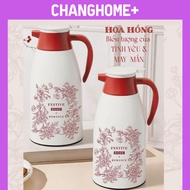 ROSE tea thermos flask symbol of love & luck, keeps heat 24-36 hours, vacuum glass interior