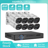 Hamrol 8CH 8MP 4K H.265 Two Way Audio Color Night Vision POE Camera System Outdoor Waterproof Audio 