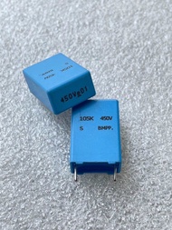 105K 450V 1UF 450V (แพ็ค10ตัว) Cโพลี EPCOS ตัวสีฟ้า ขาห่าง 10มิล C 105K450V 1uf 450v โพลี 1ไมโคร 450