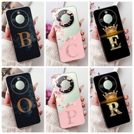 Honor X70 5G MTN-AN00 Case Honor X70 Cover Transparent Aesthetic A-Z Letters Fashion Flowers Crown S