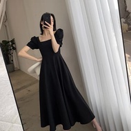 7995 Korean black dress for civil wedding long dress formal dress below the knee dress
