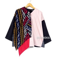 Atasan Tenun WP 145 Batik Kombinasi Baju Kondangan Batik Modern Atasan Wanita Baju Kerja Lengan Panj