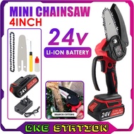 4 INCH MINI CHAINSAW CORDLESS  PORTABLE ELECTRIC RECHARGEABLE LI-ION BATTERY 24V GERGAJI ELEKTRIK POKOK MESIN POKOK