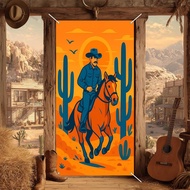 BlissYard Western Cowboy Door Cover Riding Horse in Desert Sunset Cactus and Birds Wild West Theme P