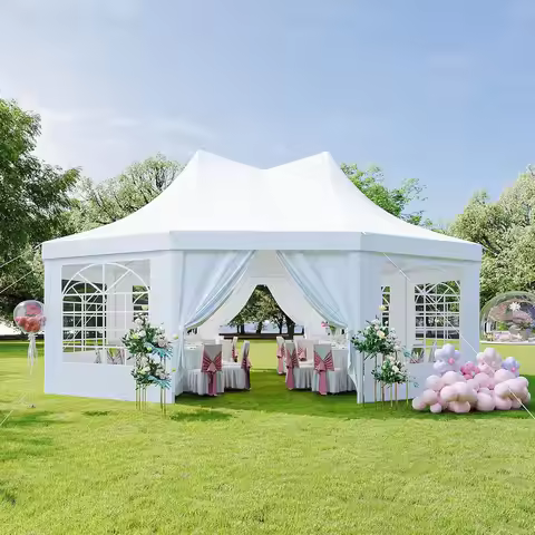 Aoxun 26x19ft Party Tent Canopy With 10 Hexagonal Heavy Duty Waterproof Event Awnings For Outdoor We
