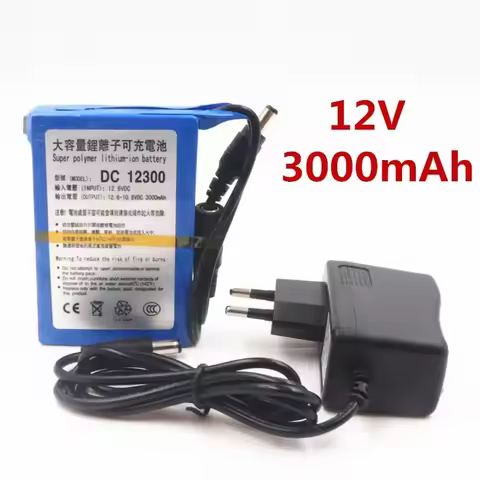 New DC 12V 3000mAh Li-ion DC12300 Rechargeable Battery Pack with Plug for CCTV Camera Batteries Bate