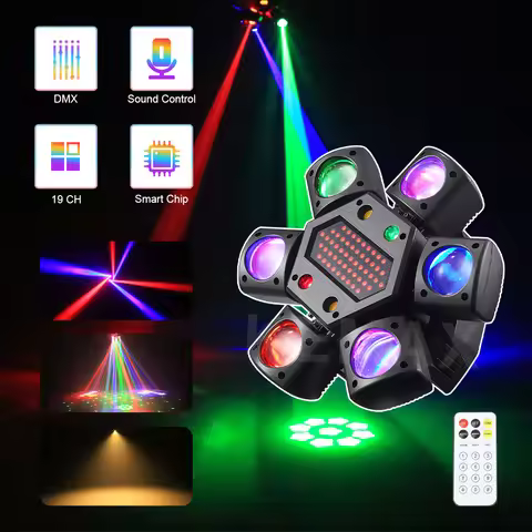 80W Moving Head LED Disco Lights 6-arm Mini Beam Strobel Effect Party DJ DMX512 Remote Control Stage