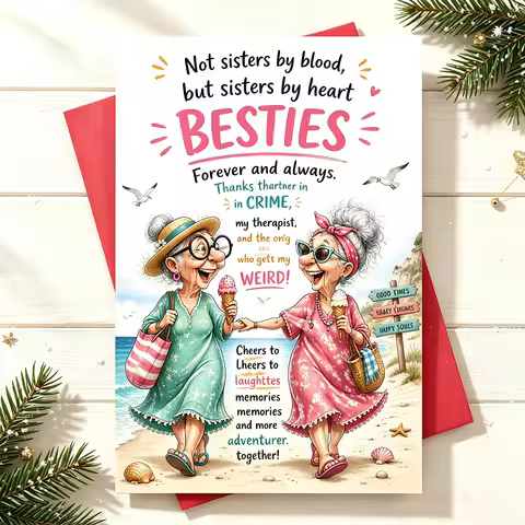 4 Sets of Fun Friendship Cards, 4 Envelopes + 4 Cards, Friendship Birthday Gift for Women, Not Blood