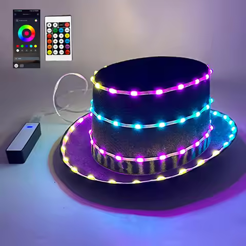 App Bluetooth LED Luminous Fedora Hat Concert Event Night Club Masquerade Jazz Top Cap Men Women Ful