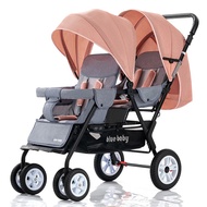 Chudong Bear Twin Baby Stroller Can Sit and Lie Lightweight Folding Baby Stroller Children's Double Stroller One Large and One Small