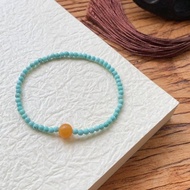 原創手工天然原礦綠松石黃玉手串手鏈生日禮物