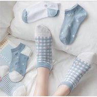 [ COD ] Korean Fashion Strawberry Blue Socks for Women Simple Korean Style Floral & Strawberry Socks