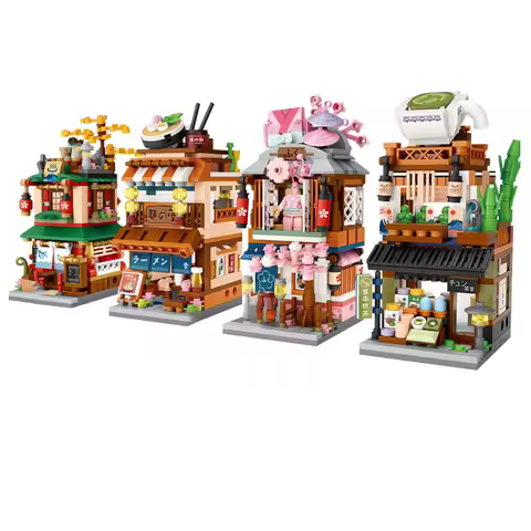 LOZ Mini Street View Series Japanese matcha shop Ramen Canteen Kimono shop Building house model Chil