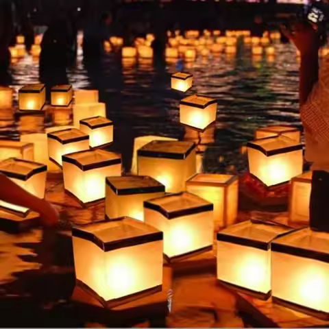 30pcs/lot Chinese Gold/Silver Square Paper Wishing Floating Water River Candle Lanterns Lamp Light 1