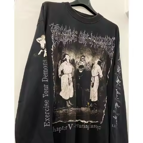 Y2k New Retro Evil Emperor Cradle of Filth Rock Band Versatile Heavy Long Sleeve Casual High Street