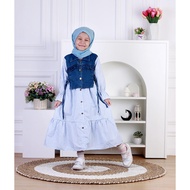 Dungdungkids Gamis Anak Nanda Rompi Jeans Katun Salur Free Pashmina Tali 3 - 11 Tahun