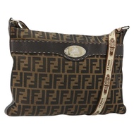 FENDI Zucca帆布單肩包 黑色棕色 正品 185617A