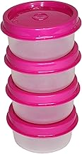 Tupperware Set of 4 Smidgets Tiny 1 oz Containers Sheer with Pink Lids