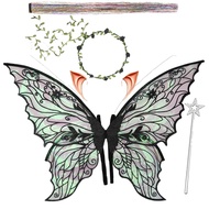 Fairy Wings for Adults and Girls，Fairy Costume Set with Floral Garland, Fairy Hair Tinsel, Wand & El