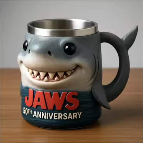 Jaws 50th Anniversary 3D Shark Mug Creative Ceramic Coffee Cup Unique Movie Collector Gift Home Offi