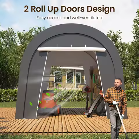 Domed Carport with 4 Cloth Bags, Portable Garage with 2 Roll-up Doors, Heavy Duty Car Canopy Party T
