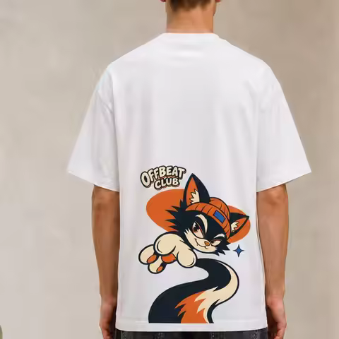 OFFBEAT CLUB Mischievous Alley Cat Cartoon Oversized Heavyweight T-Shirt