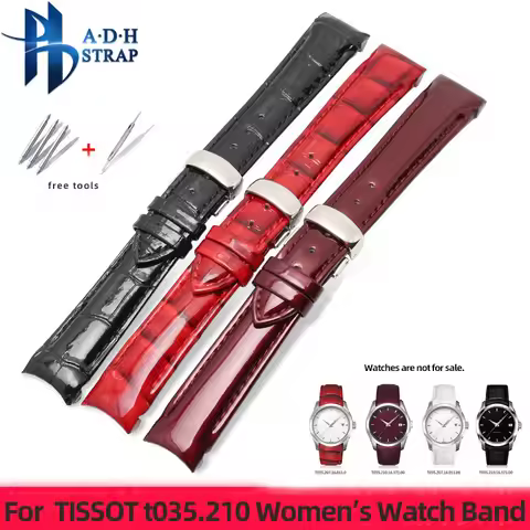 For Tissot 1853 T035.210A Women's Genuine Leather Watch Strap 18mm Arc Interface Butterfly Buckle Ba