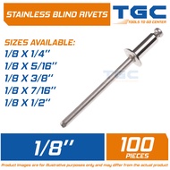 100 PCS Stainless Blind Rivets 1/8 inches Pop Rivets SS304 material TGC Open End Blind Rivet
