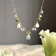 14KGF 葡萄石 月光石 橄欖石 項鍊 / 天然石療癒 氣質設計